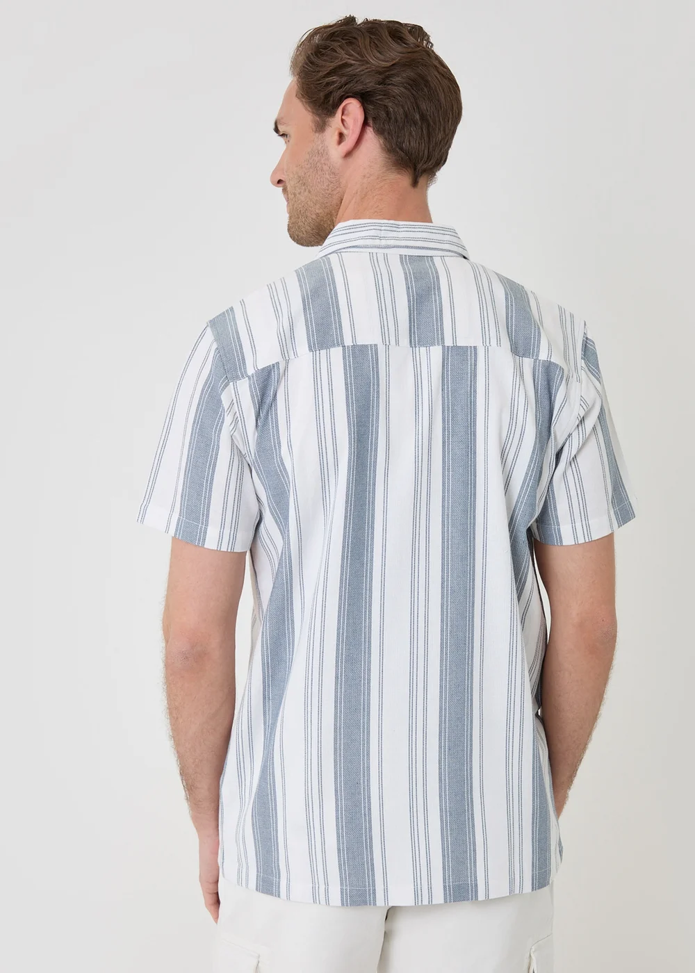 Threadbare Blue Stripe Knitted Short Sleeve Shirt - L Image 2