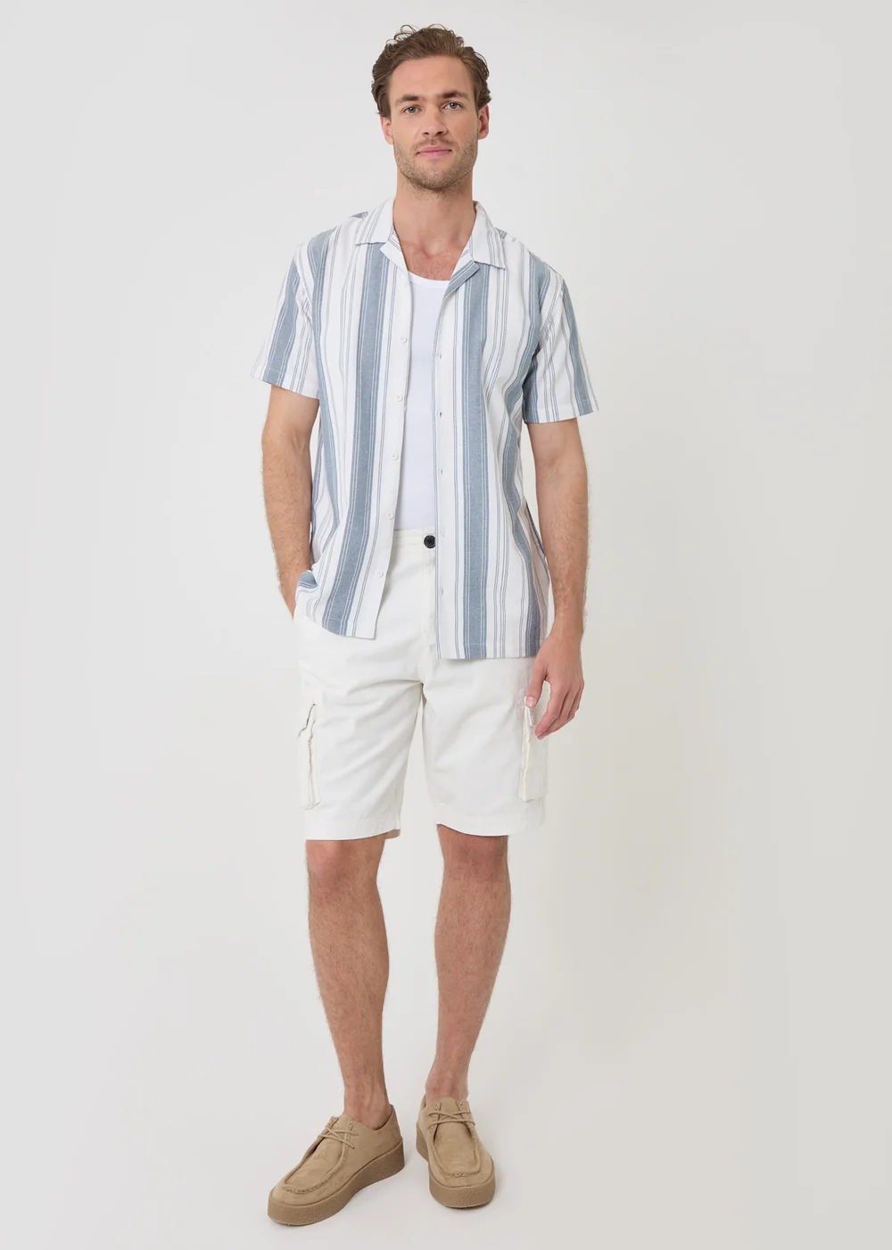 Threadbare Blue Stripe Knitted Short Sleeve Shirt - L Image 5