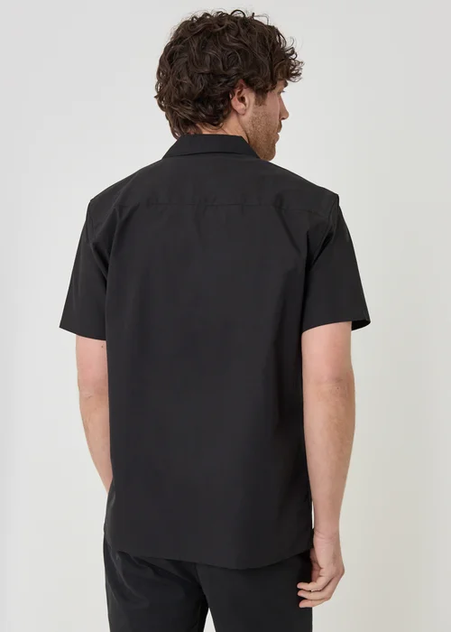 Threadbare Black Beach Embroidered Cotton Short Sleeve Shirt - M Image 2