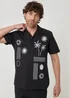 Threadbare Black Beach Embroidered Cotton Short Sleeve Shirt - M Image 1