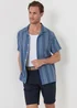 Threadbare Blue Stripe Knitted Cotton Blend Short Sleeve Shirt - XL Image 1