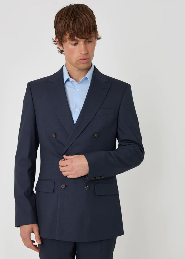 Threadbare Navy Regular Fit Double Breasted Blazer