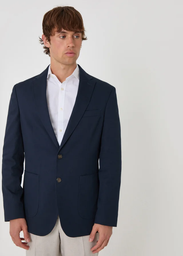 Threadbare Navy Regular Fit Cotton Blazer