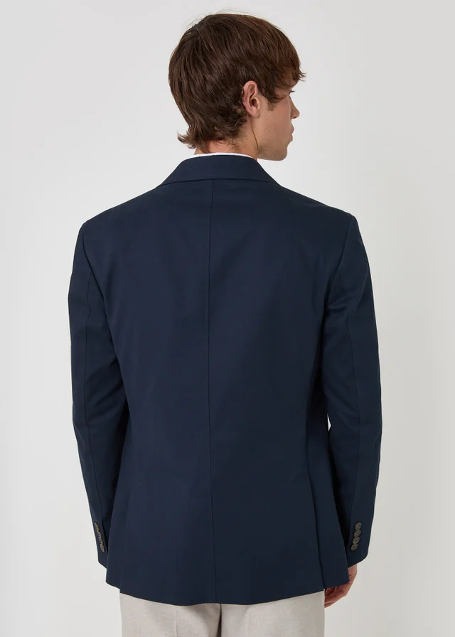 Threadbare Navy Regular Fit Cotton Blazer