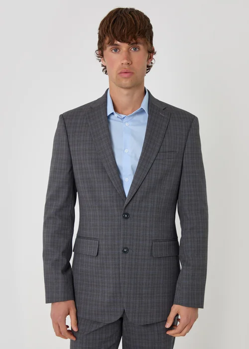 Threadbare Grey Regular Fit Cotton Rich Check Blazer - 38 Chest R Image 1