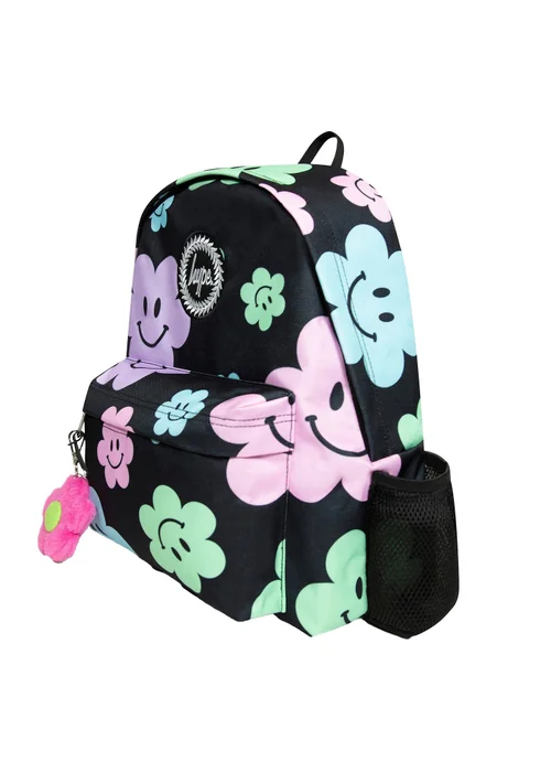 Hype Kids Black Happy Flowers Adjustable Straps School Backpack - One Size Image 3