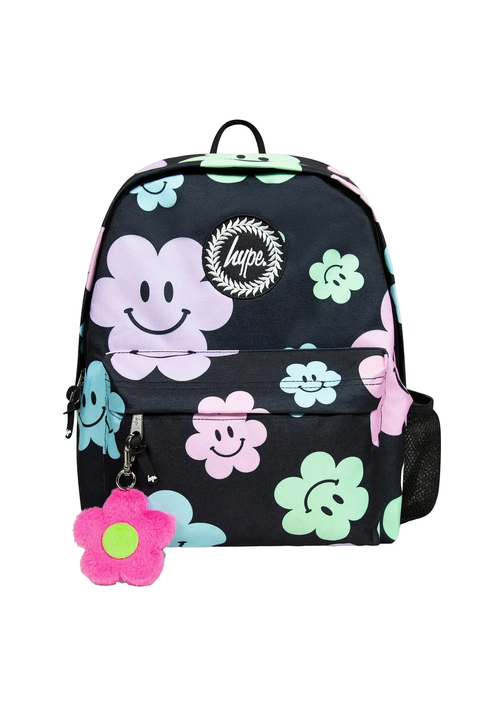 Hype Kids Black Happy Flowers Adjustable Straps School Backpack - One Size Image 1