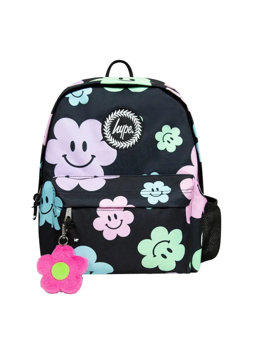Hype Kids Black Happy Flowers Adjustable Straps School Backpack - One Size Image 1