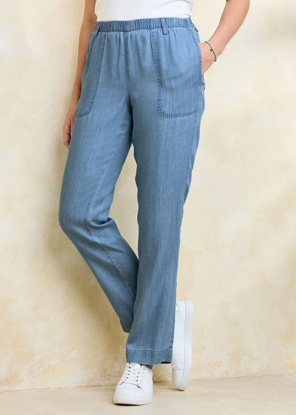Cotton Traders Stonewash Straight Leg Lyocell Trousers - 12/L29 Image 1