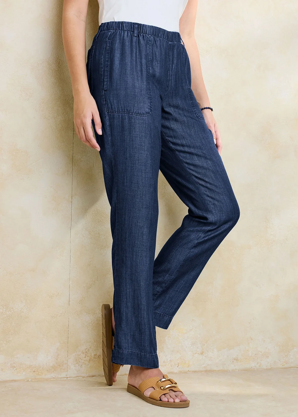 Cotton Traders Indigo Straight Leg Lyocell Trousers - 18/L29 Image 1