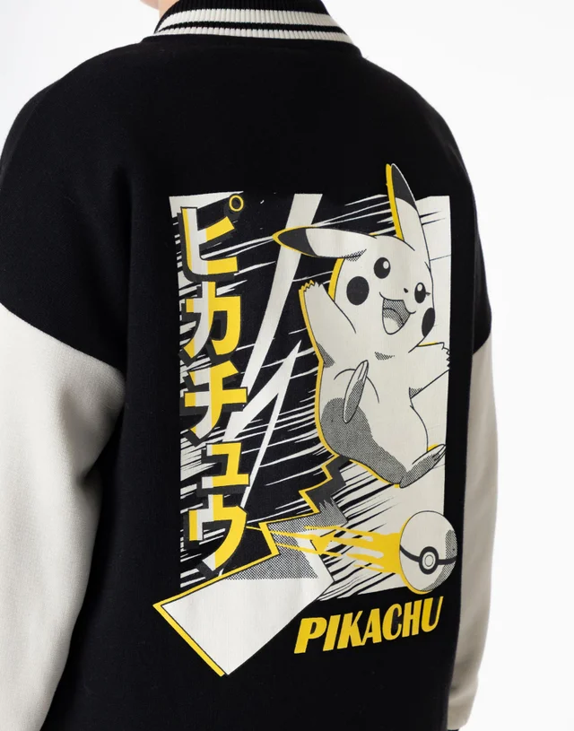 Vanilla Underground Pokemon Boys Black Pikachu Varsity Jacket (4-12 Years)