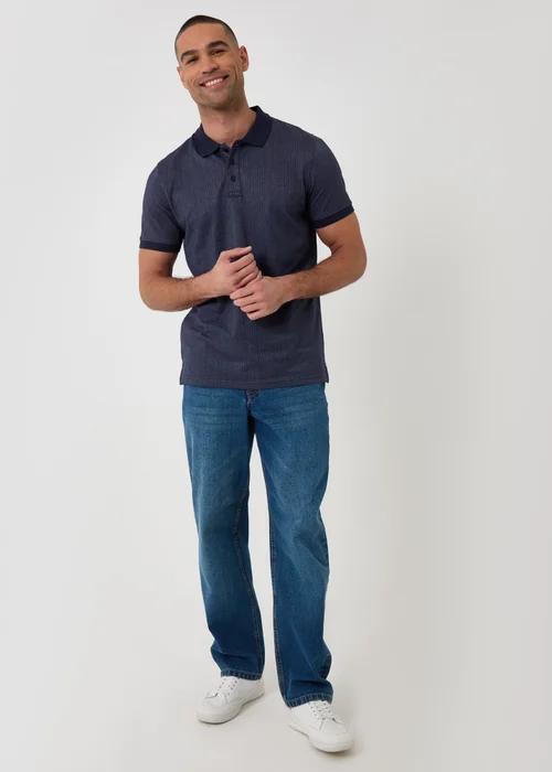 Threadbare Navy Textured Cotton Polo Shirt - XL Image 3