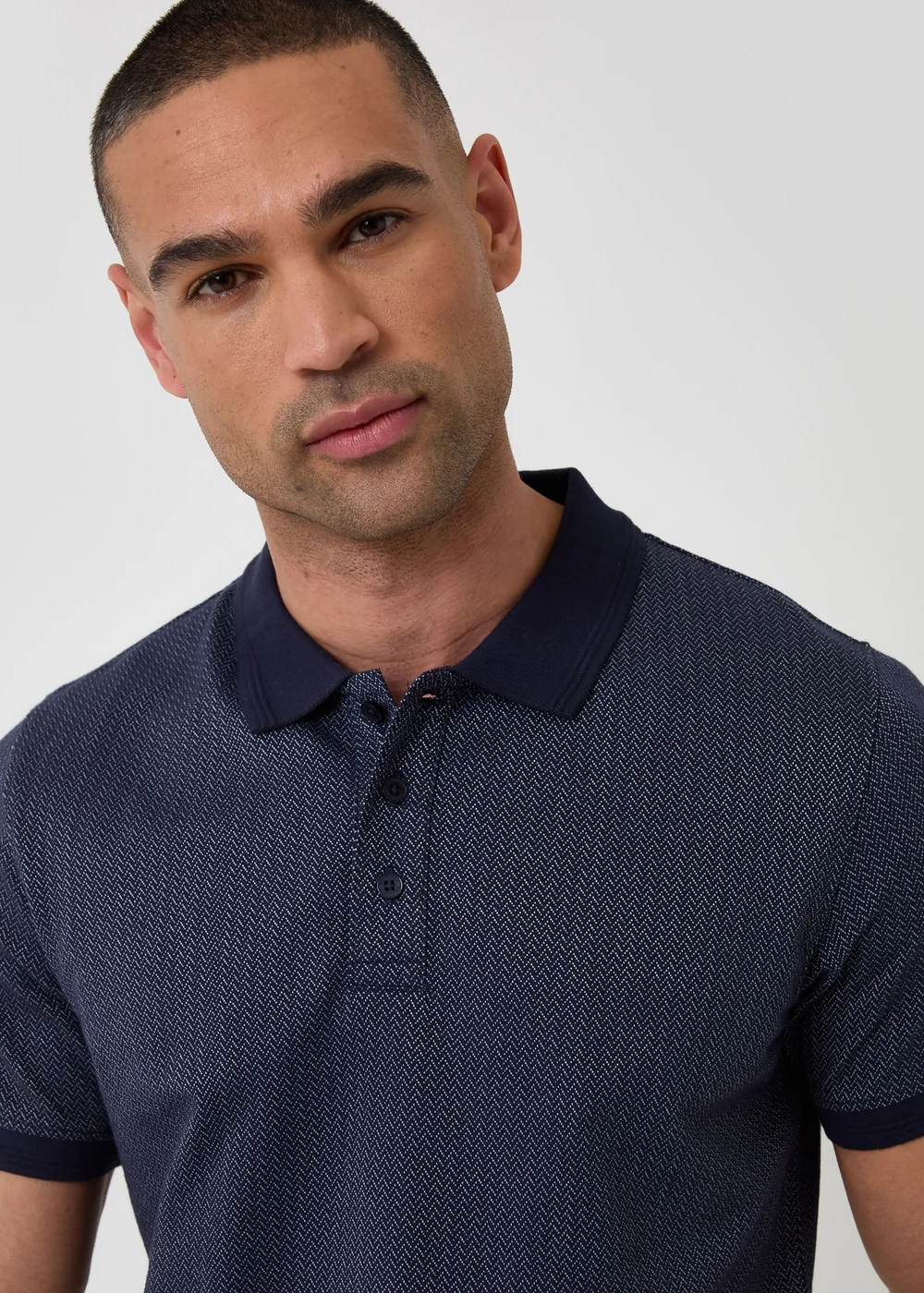 Threadbare Navy Textured Cotton Polo Shirt - XL Image 4