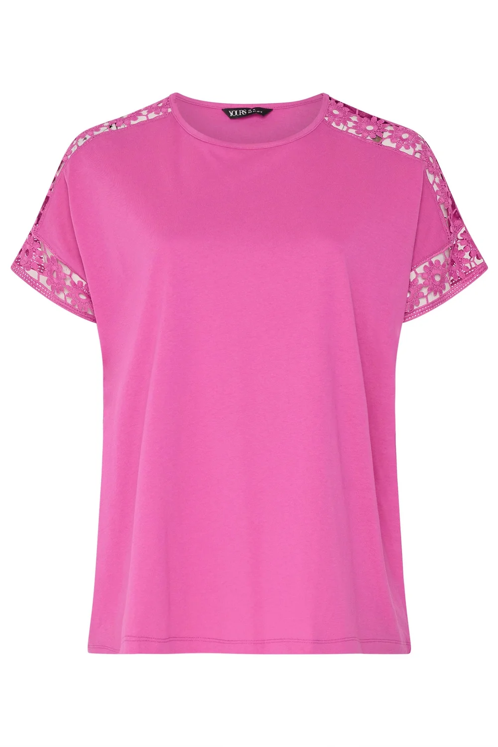 Yours Curve Pink Crochet Sleeve Boxy T-Shirt - 18 Image 5