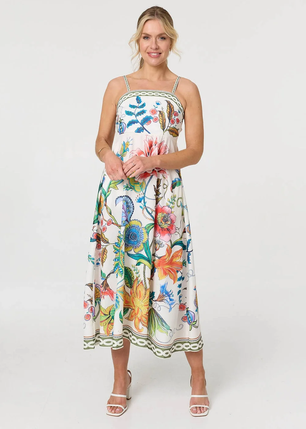 Izabel London White Tropical Print Cami Strap Maxi Dress - 8 Image 1
