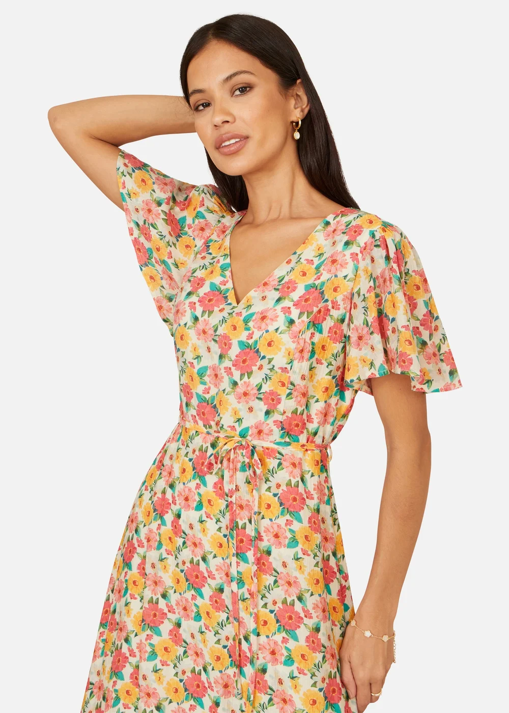 Yumi Multicolour Midi Tea Dress With Angel Sleeves - 16 Image 3