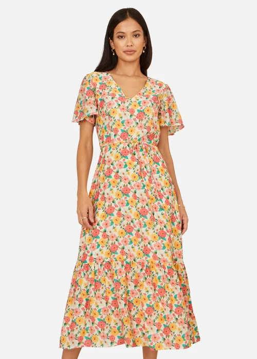 Yumi Multicolour Midi Tea Dress With Angel Sleeves - 16 Image 2
