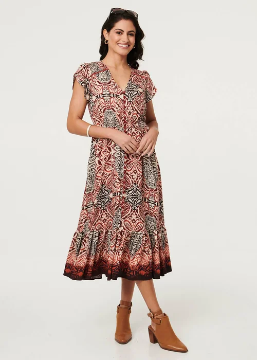 Izabel London Red Printed Cap Sleeve Midi Dress - 16 Image 1