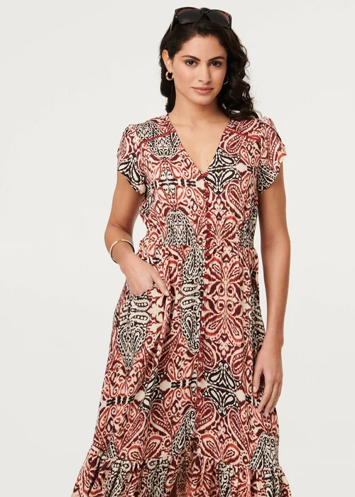 Izabel London Red Printed Cap Sleeve Midi Dress - 16 Image 2