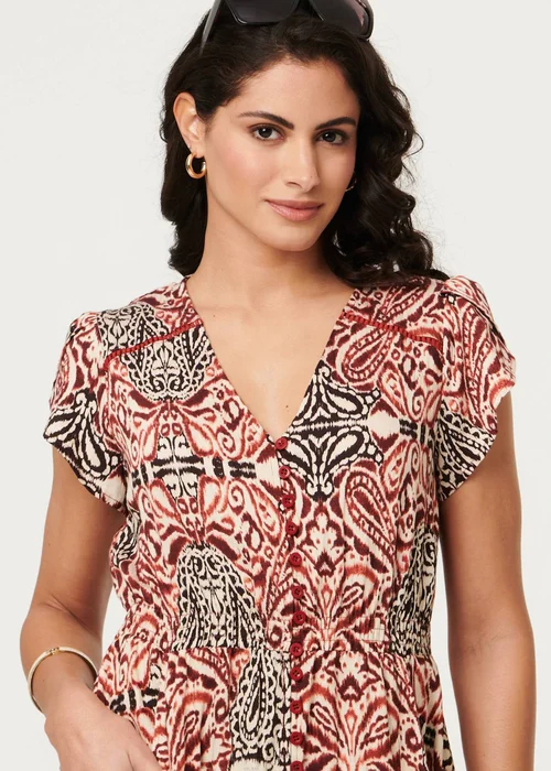 Izabel London Red Printed Cap Sleeve Midi Dress - 16 Image 4