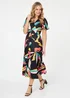 Izabel London Multi Green Abstract Faux Wrap Tie Back Midi Dress - 16 Image 1