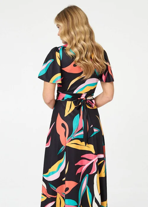 Izabel London Multi Green Abstract Faux Wrap Tie Back Midi Dress - 16 Image 3