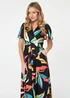 Izabel London Multi Green Abstract Faux Wrap Tie Back Midi Dress - 16 Image 2