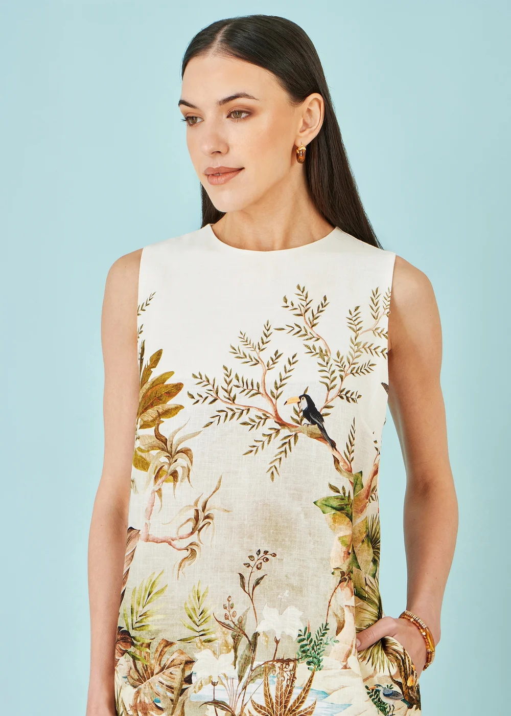 Yumi Ivory Jungle Print Viscose Shift Dress - 10 Image 4