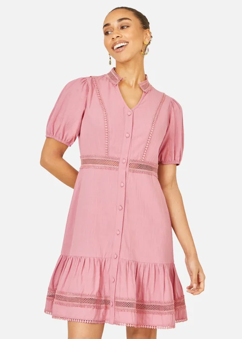Yumi Pink Cotton Lace Trim Skater Shirt Dress - 8 Image 2