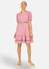Yumi Pink Cotton Lace Trim Skater Shirt Dress - 8 Image 1
