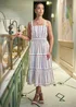 Yumi White Botanical Stripe Midi Dress With Lace Trims - 14 Image 1