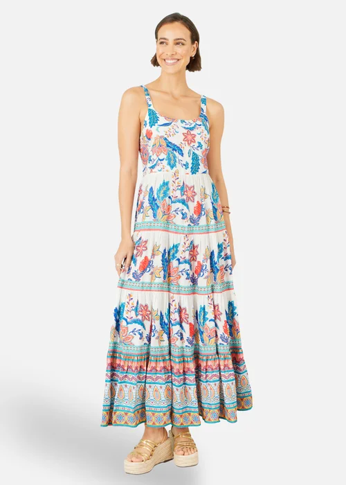 Yumi Blue Boho Block Print Tiered Maxi Dress - 12 Image 1