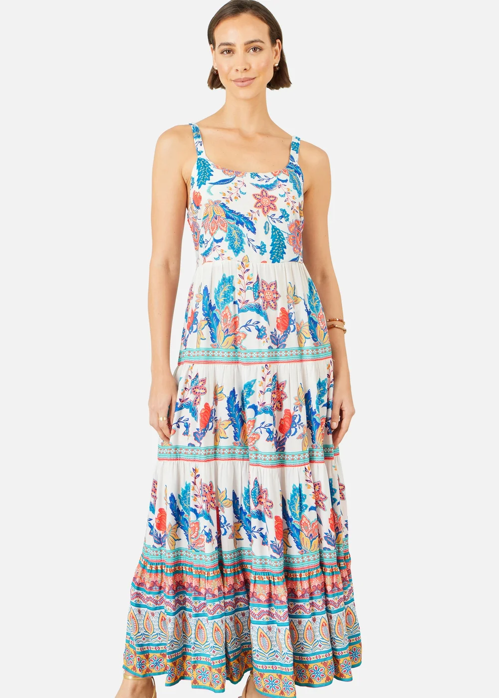 Yumi Blue Boho Block Print Tiered Maxi Dress - 12 Image 2
