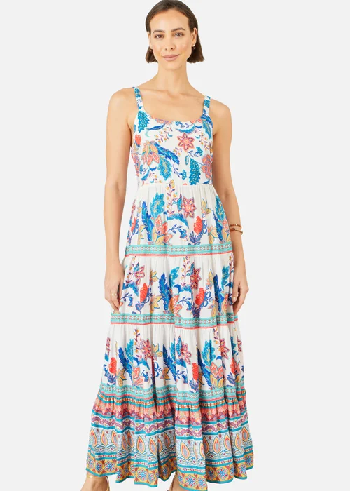 Yumi Blue Boho Block Print Tiered Maxi Dress - 12 Image 2