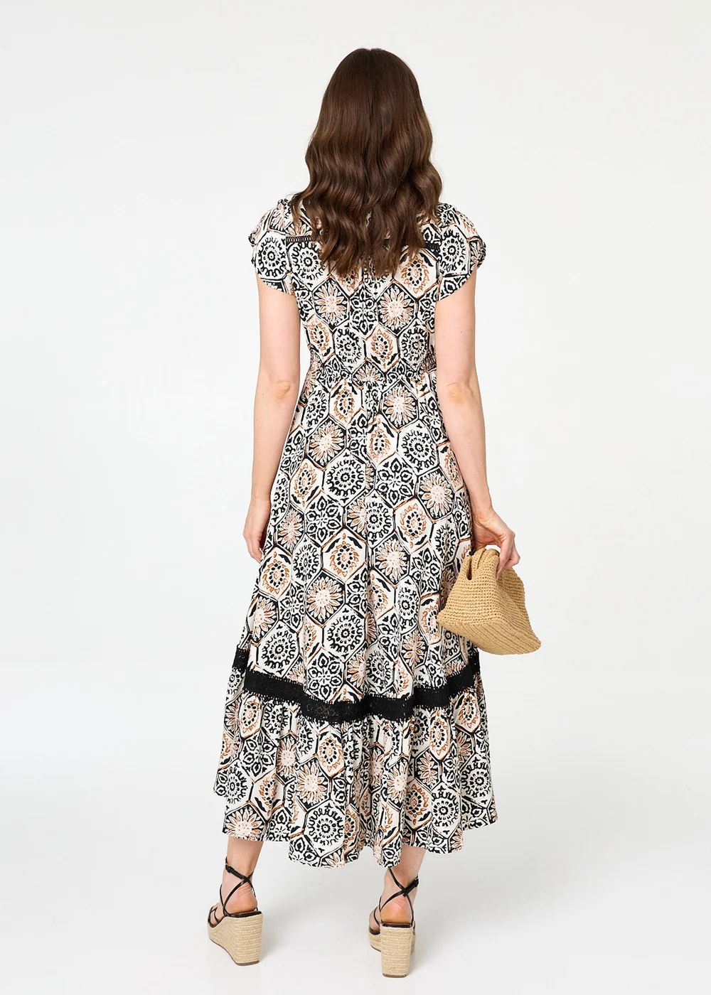 Izabel London Stone Mosaic Print Lace Cap Sleeve Maxi Dress - 10 Image 3