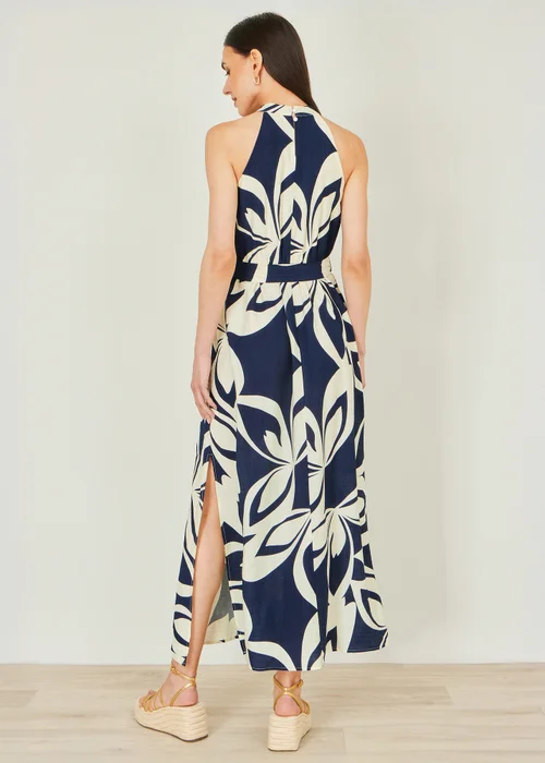 Yumi Navy Geo Swirl Print Halter Maxi Dress - 8 Image 2