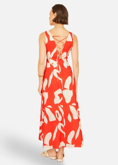 Yumi Orange Abstract Maxi Dress With Tie Back - 8 Image 2
