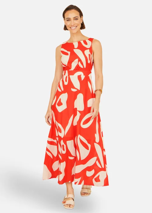 Yumi Orange Abstract Maxi Dress With Tie Back - 8 Image 1
