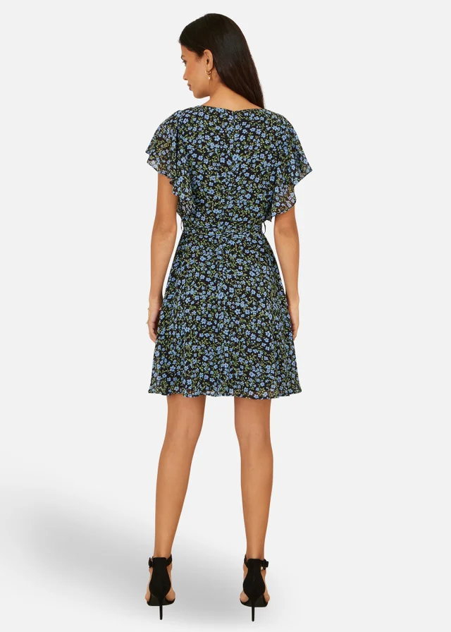 Yumi Blue Ditsy Print Floral Skater Dress