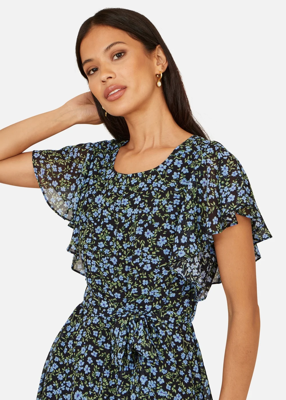 Yumi Blue Ditsy Print Floral Skater Dress - 14 Image 3