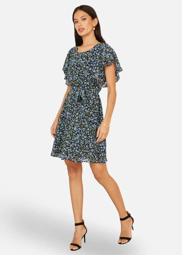 Yumi Blue Ditsy Print Floral Skater Dress