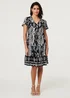 Izabel London Brown Abstract Angel Sleeve Knee Length Dress - 14 Image 1