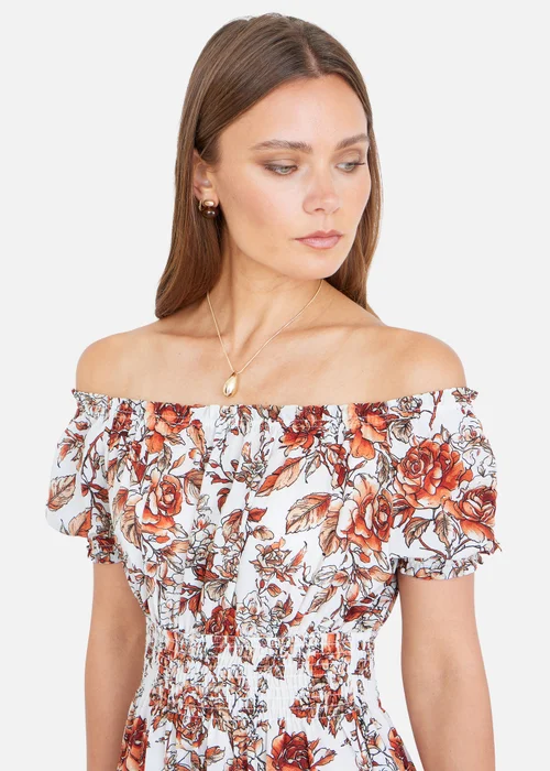 Yumi Orange Floral Ruched Waist Midi Dress - 14 Image 3