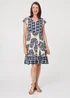 Izabel London Blue Floral Border Print Knee Length Dress - 14 Image 1