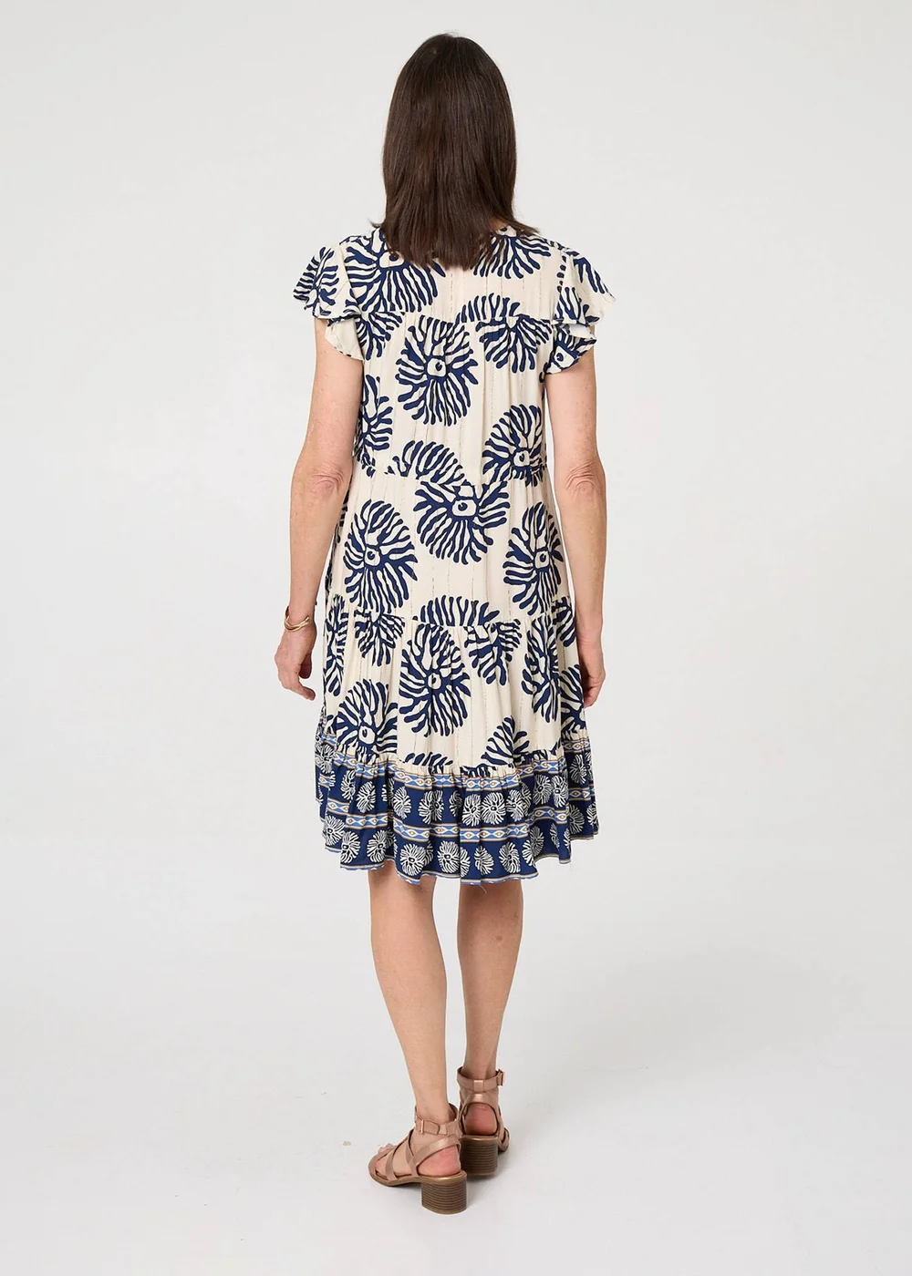 Izabel London Blue Floral Border Print Knee Length Dress - 14 Image 3