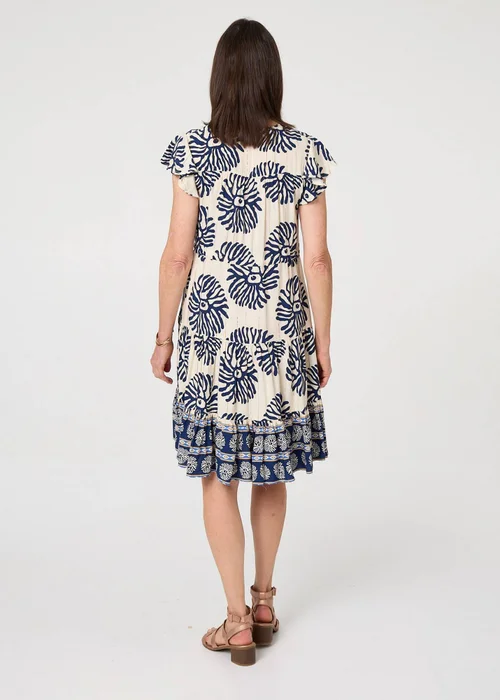 Izabel London Blue Floral Border Print Knee Length Dress - 14 Image 3