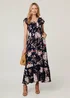 Izabel London Navy Floral Cap Sleeve Shirred Maxi Dress - 12 Image 1