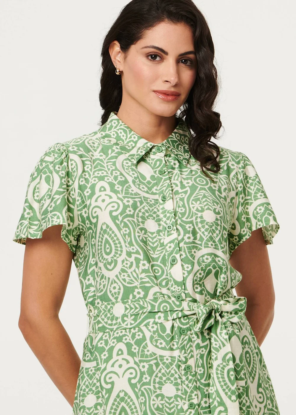 Izabel London Green Printed Short Sleeve Tie Short Dress - 14 Image 4
