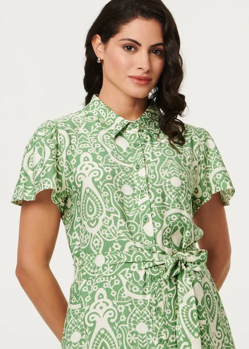 Izabel London Green Printed Short Sleeve Tie Short Dress - 14 Image 4