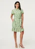 Izabel London Green Printed Short Sleeve Tie Short Dress - 14 Image 1